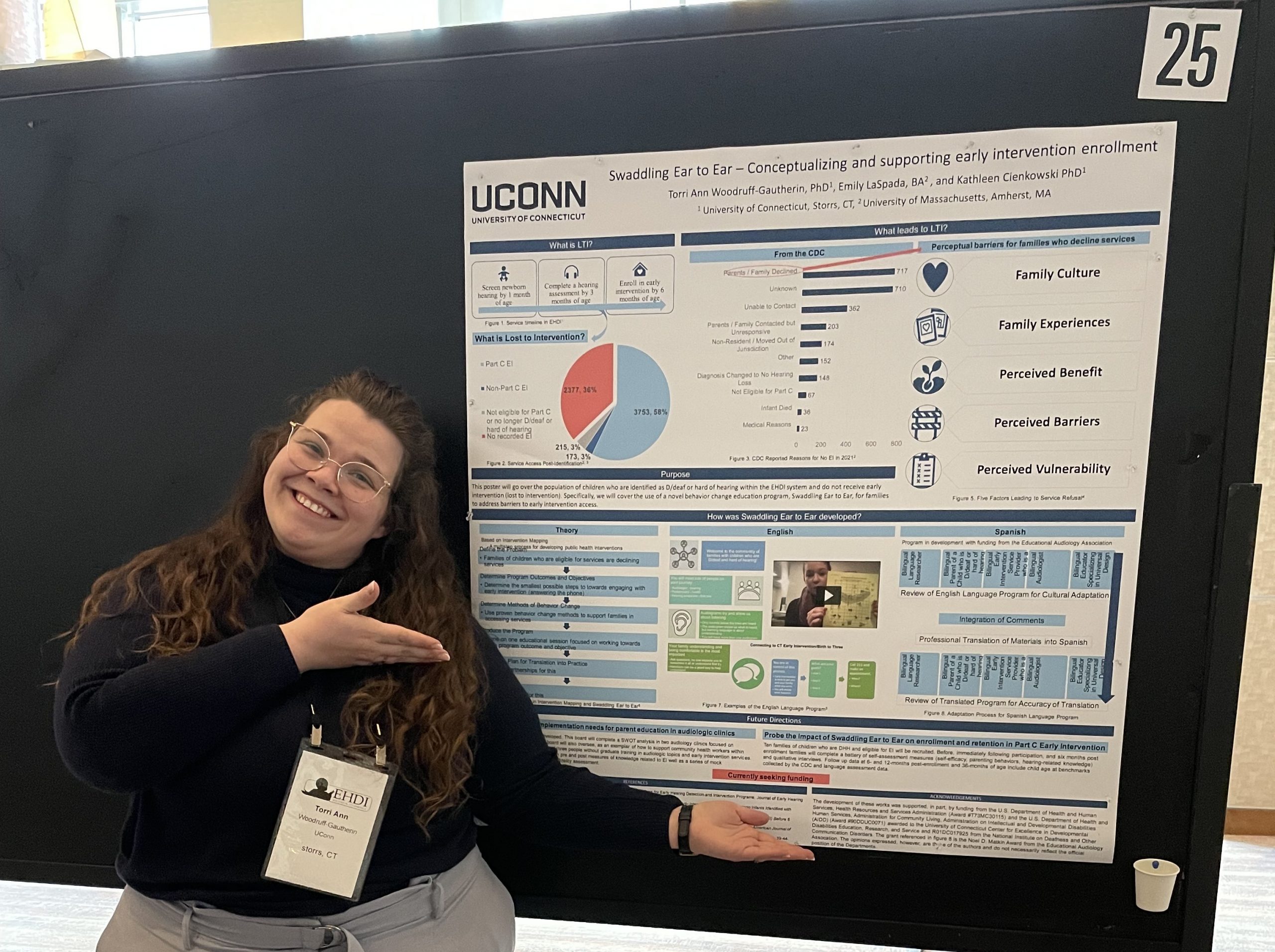 TAWG presentation2 A lab member presents on early intervention enrollment at an EHDI conference